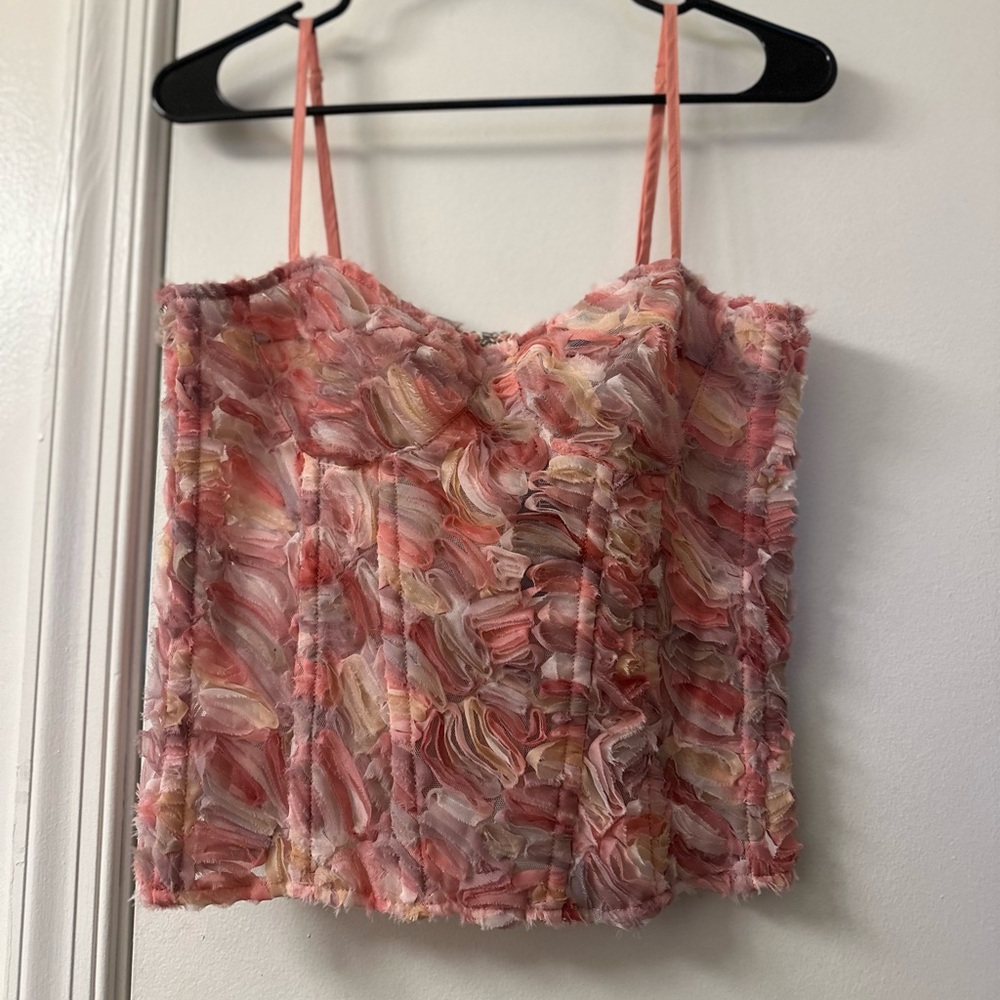 PrettyLittleThing Blush Pink Abstract 3D Textured Corset Top Size US 8 / UK 12